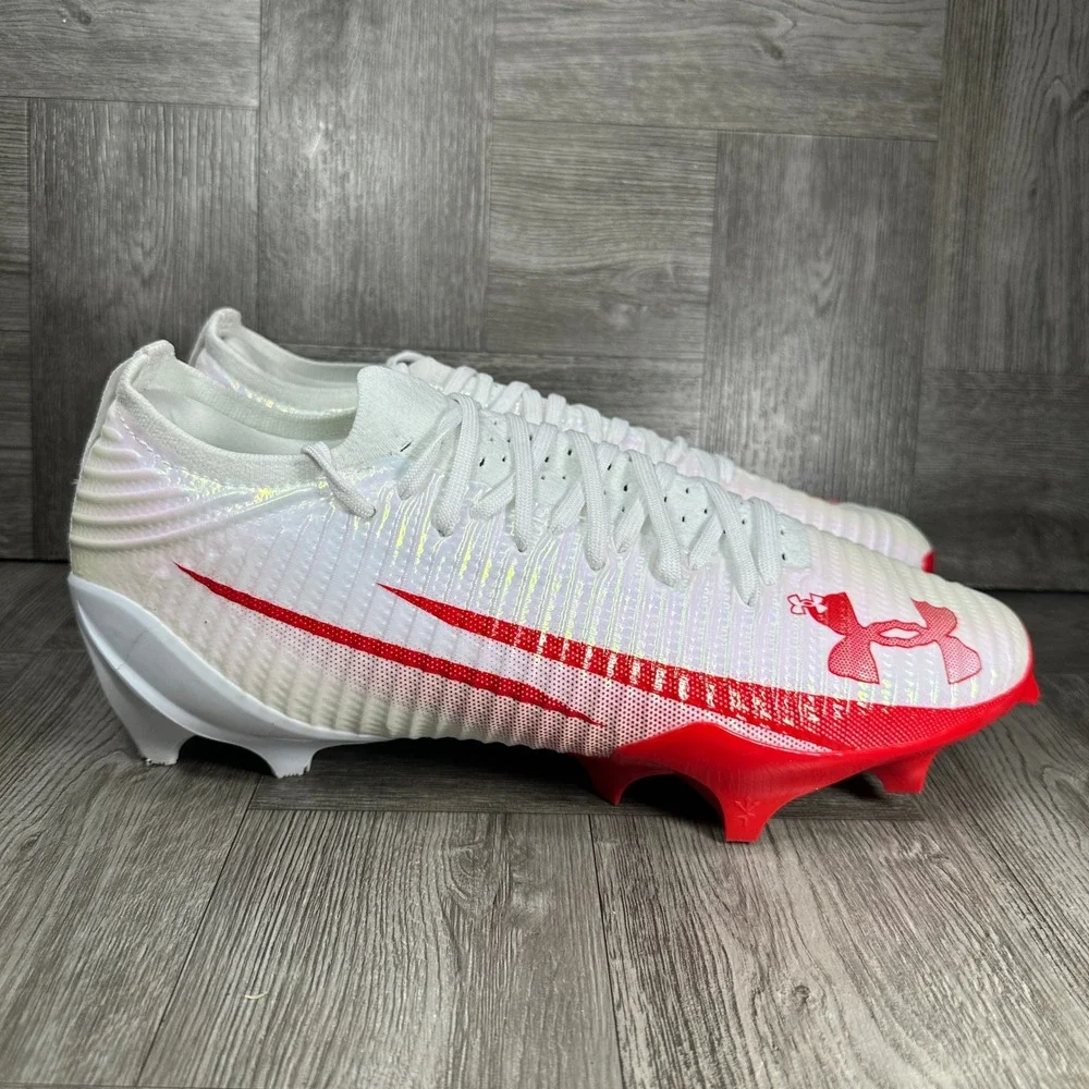Under Armour Football Cleats Blur Pro Smoke Mens 11 White Red 3026220-101 NEW